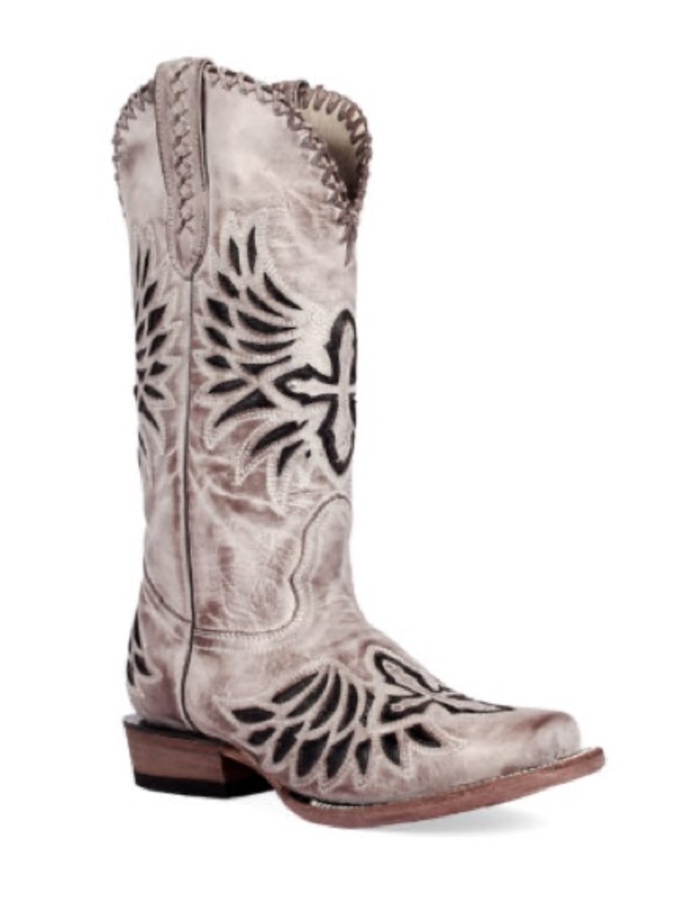 J.B. Dillon Taupe and Black Embroidered Mid-Calf Western Boot
